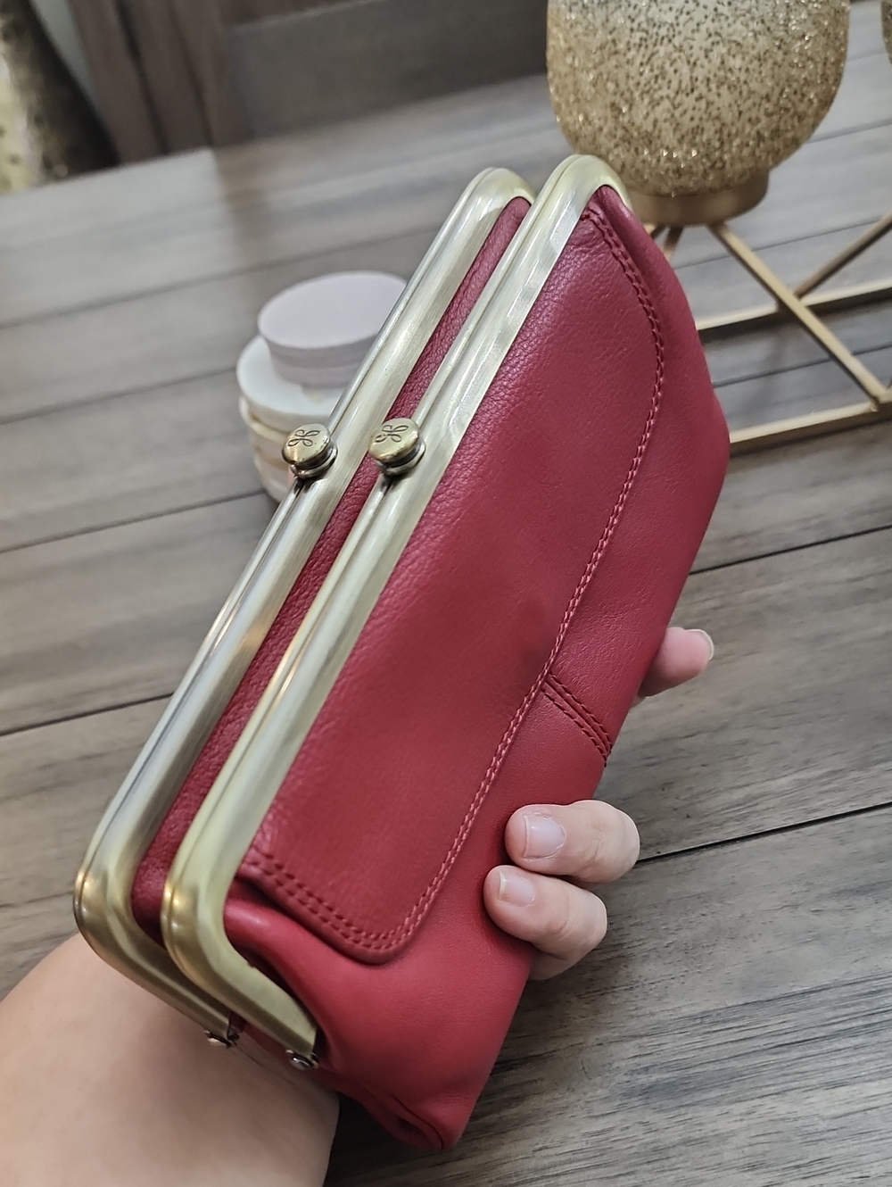 Hobo Red Leather Frame Clutch/wallet